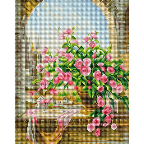 리빙듀오 DIY 명화 해바라기 비즈 큐빅 보석십자수세트 캔버스형 중형 50x40, 20.A-020 핑크빛 테라스