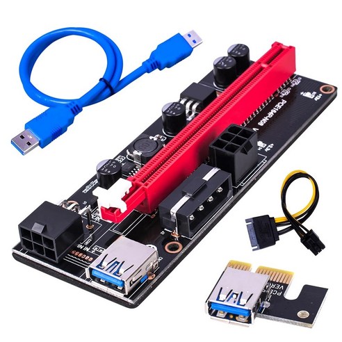 Sunlink 1Pcs PCI-E pcie 라이저 009S 익스프레스 1X 4x 8x 16x 익스텐더 듀얼 6핀 PCI E 어댑터 카드 SATA 15핀 BTC 광부용, blue