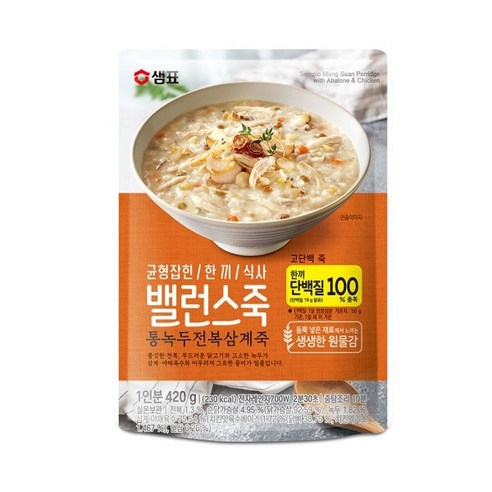 샘표 밸런스죽 통녹두 전복 삼계죽, 420g, 3개