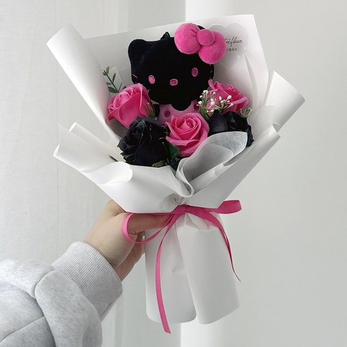 어나더플레르 캐릭터 인형 꽃다발, 블랙핑크 키티, 1개