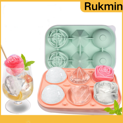 Rakumin 아이스하키 몰드 다이아몬드 모양 로즈 모양 세 가지 유형 아이스 몰드 여섯 칸, 1개, 그린