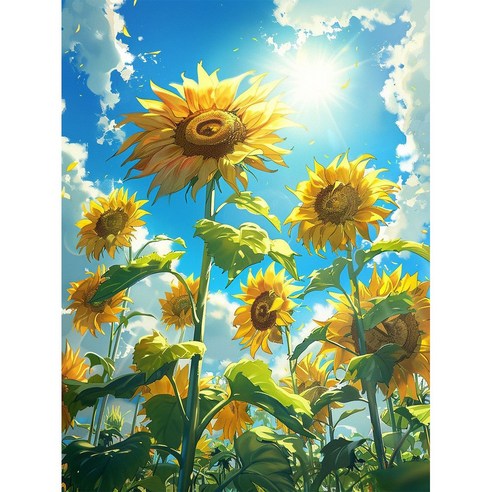 DIYEE 비즈 큐빅 보석십자수 세트 패브릭형 30x40cm, OH211 푸른 해바라기 풍경, 1개