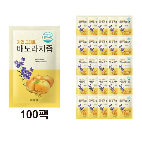 예진원 국내산 도라지배즙, 80ml, 100개 배도라지즙 14 자연식품 자연 그대로 배도라지즙, 100ml, 100개