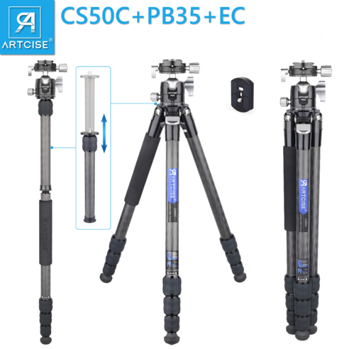 ARTCISE CS50C+PB35 탄소섬유 삼각대 컴팩트형 여행 삼각대 35MM 얇은 볼 헤드 단반 카메라 카메라용, ARTCISE CS50C+PB35+EC