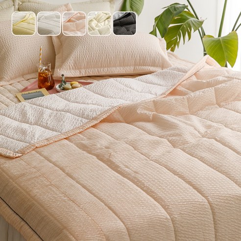   [국산] 리빙캐슬 여름 아이스크림 시어서커 누비 차렵 이불, 누비이불 단품, 핑크