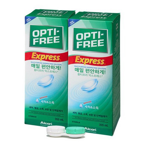 옵티프리 익스프레스 렌즈 세정액 355ml x 2개 + 렌즈 케이스, 710ml 세트 lk클리너 Best Top5