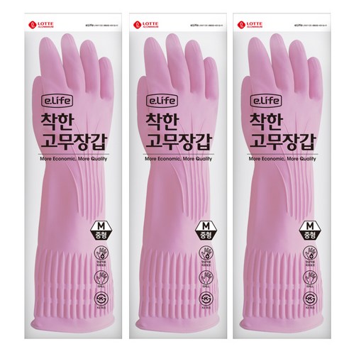 롯데이라이프 착한 고무장갑, 핑크, 대(L), 3세트