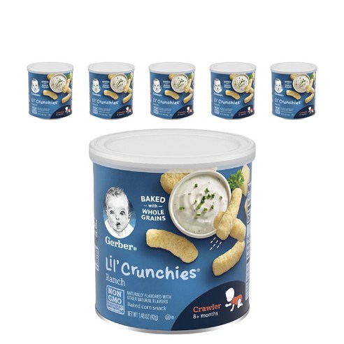 거버 릴 크런키 베이크드 콘 스낵 어린이 곡물 과자 42g, 랜치(Ranch), 6개