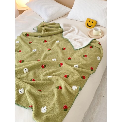 DFMEI 곰 만화 담요 두꺼운 겨울 싱글 담요 에어컨 담요 소파 담요 따뜻한 침대 매트리스, 딸기 토끼, {"크기":"110*150Cm"}