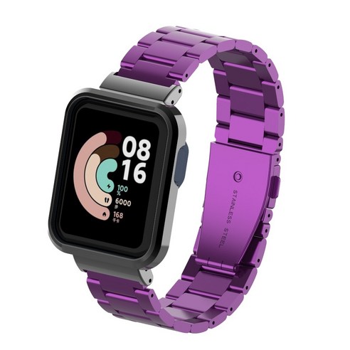 케이스 + 스트랩 Xiaomi Mi Watch Lite 스테인레스 스틸 금속 팔찌 Redmi 시계 스트랩 손목 밴드 시계 밴드 Mi Watch Lite, Purple, for Mi Watch Lite