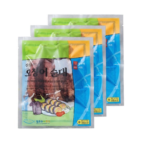 속초 청초수물회 청초수 통오징어순대 오징어순대 1팩 2미, 3개, 500g