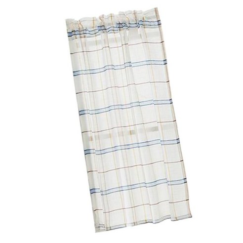 우아한 체크 프린트 Voile Sheer 주방 카페 개인 정보 보호 창 타일 커튼, 블루 74x60cm, 리넨
