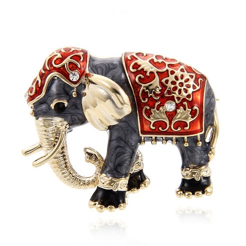 노 브랜드 사랑스러운 의복 부속품 모조 다이아몬드 브로치 핀 에나멜 패션 보석 코끼리 동물 모양