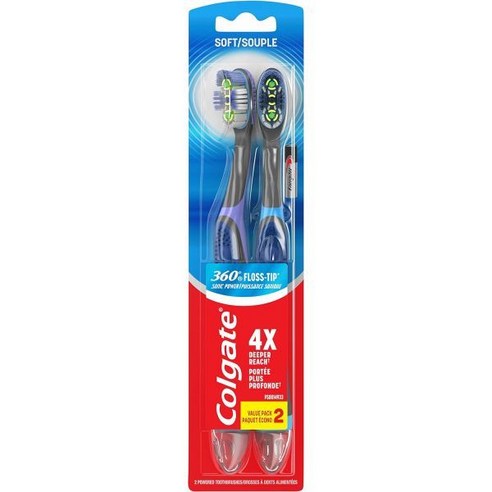 콜게이트 360 진동 딥 클린 배터리 작동 칫솔 팩 AAA 1개 포함 일회용 전동 통입 2팩, 1 Count (Pack of 1)_Floss-Tip