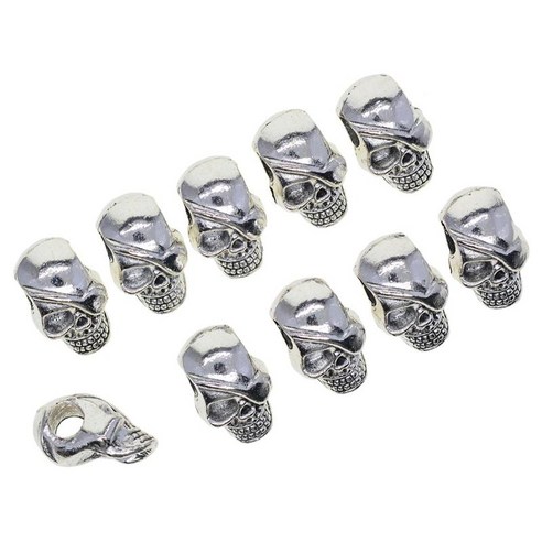 10/20/30Pcs 해골 스페이서 비즈 2mm 구멍 거대 다공성 금속 골동품 실버 매력 보석 만들기 목걸이 팔찌 할로윈 장식