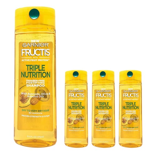 프루티스 트리플 뉴트리션 포티파잉 샴푸 아보카도 앤 올리브 앤 아몬드 오일, 4개, 370ml