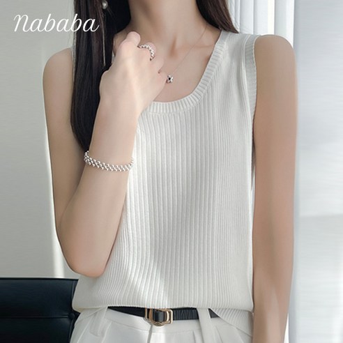 나바바 NK1303 여성 산뜻 캐주얼 아이스쿨 민소매 니트 나시