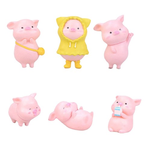Ursmart 사랑스러운 솔리드 PVC 돼지 인형 인형 집 장식을위한 미니어처 피규어 인형, 3x7cm, 플라스틱, 핑크 옐로우