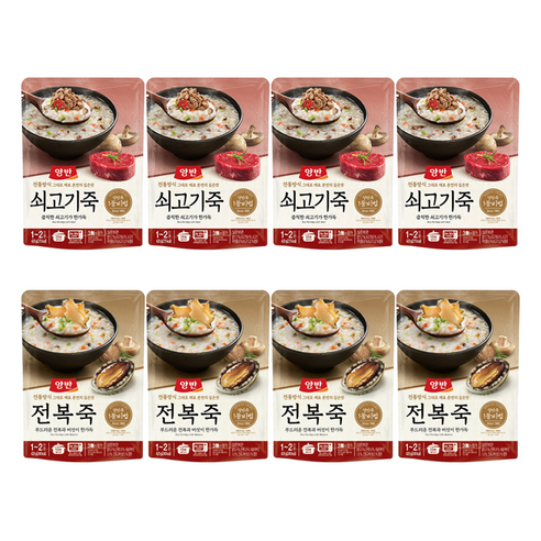 양반 전복죽 420g*4개 + 쇠고기죽 420g*4개, 1개