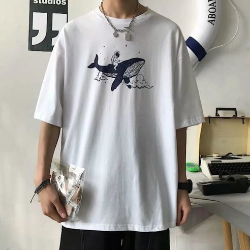 DFMEI 순면 하라주쿠 바람 티셔츠 남 여름 트렌드 인 루즈핏 반팔 남성 캐주얼 커플 상의 패션