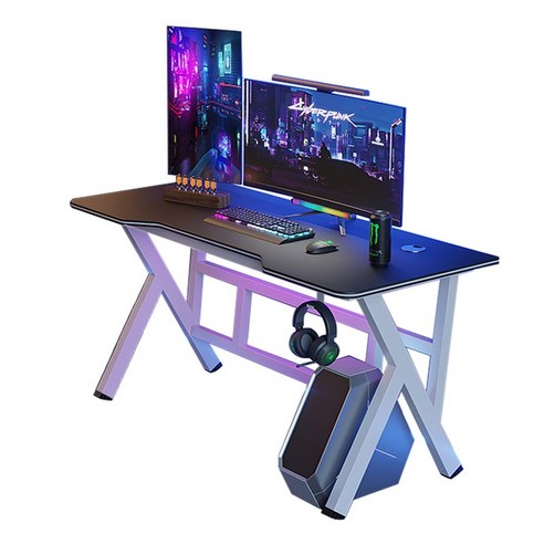 카본 패턴 1인용 게이밍 컴퓨터 철제책상 사무용책상 헤드셋거치대 포함, 흰색