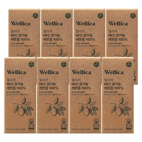 웰리카 레몬즙 레몬수 NFC 유기농 레몬즙100% 20g x 14포, 8개, 280g