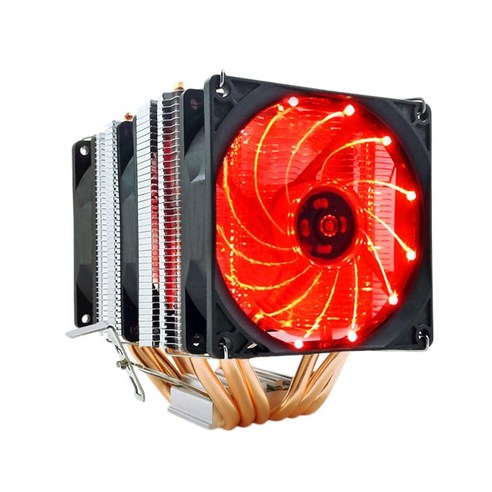 CPU 쿨러 팬 AMD 1155 1366 일반 6 열 파이프 CPU 팬 온도 제어 3 핀 3 바람 유영 레드, 보여진 바와 같이, 하나