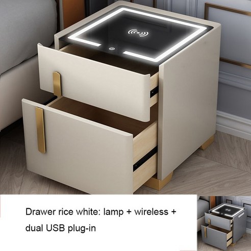미니협탁 지능형 스탠드 다기능 침대 옆 테이블 침실 무선 안전한 삼색 램프 포함, 5.Drawer rice white - 35x40x50
