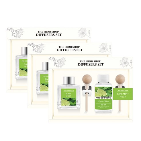 더허브샵 차량용 디퓨져 본품 50ml + 리필 50ml 선물세트, 라임민트, 3세트