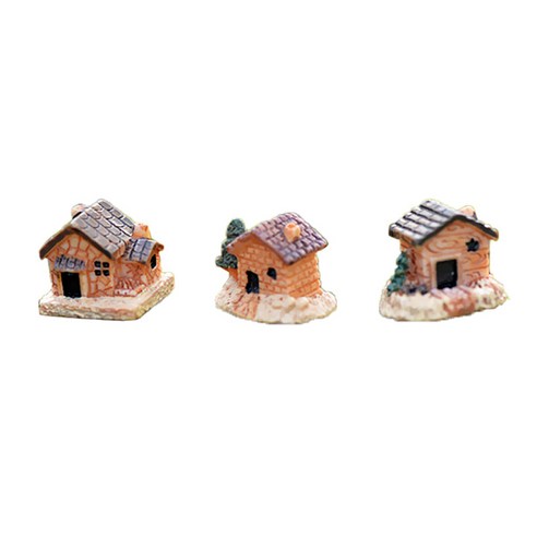 3pcs 수지 미니 하우스 입상 소형 공예 마이크로 풍경 장식 DIY, 설명