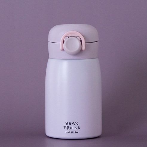 로우맨션 곰돌이 어린이 원터치텀블러 스티커포함, 260ml 퍼플, 1개