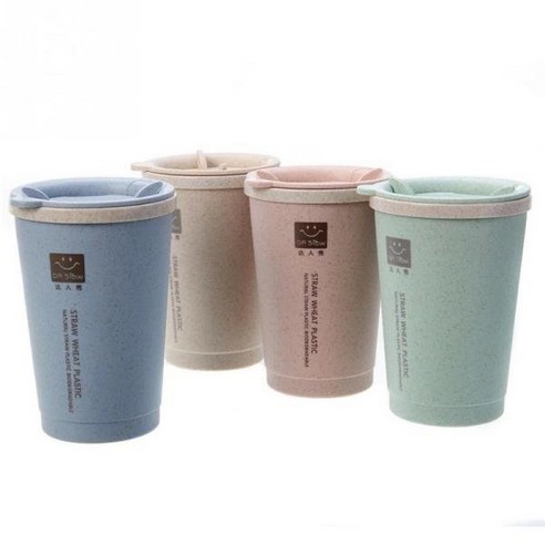 280ML 이중 벽 절연 밀 섬유 짚 커피 컵 여행 낯 짝 L, 03 green