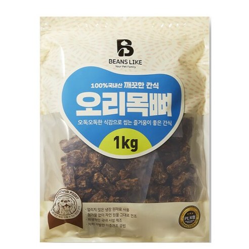 빈즈라이크 오리 목뼈 1Kg 원료부터 생산까지 국내산, 1개