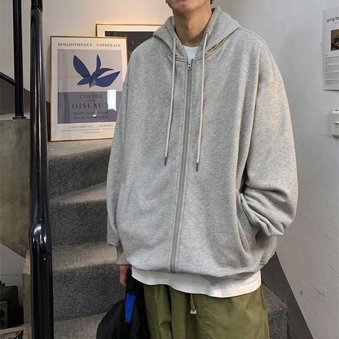 제이티니 남성 무지 기모안감 후리스 집업점퍼, 그레이