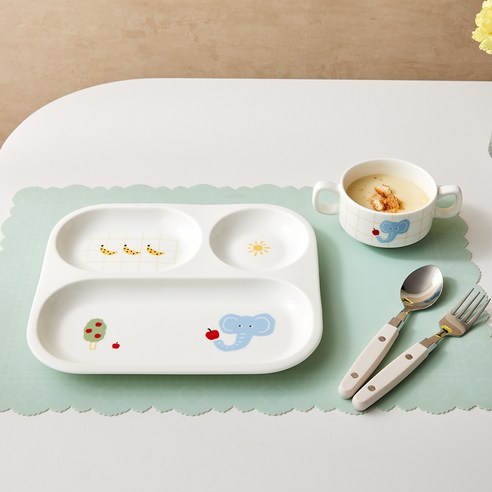 귀엽고 실용적인 사파리 디자인, 안전하고 편리한 도자기 식판세트