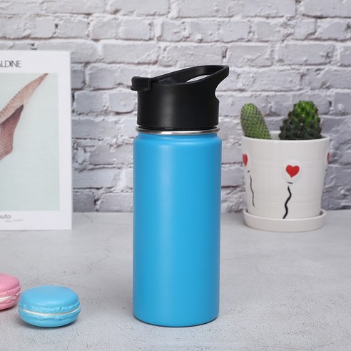 휴대용 진공 병 스테인레스 스틸 보온병 컵 대용량 물 컵, 밝은 파란색, 16oz