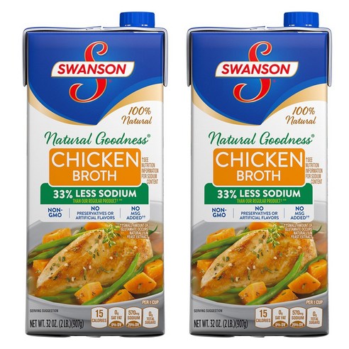 Swanson 치킨 브로스 33% 레스 소듐, 907g, 2개