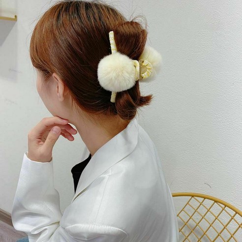 토끼 모피 볼 봉제 공 머리카락 머리핀 머리 장식 한국 스타일