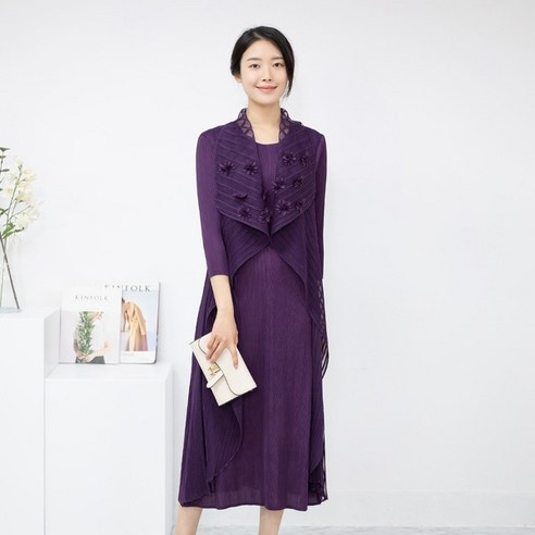 모슬린 엄마옷 코사지 레이어드 플리츠 원피스 EOP304231 마담 미시옷 중년여성의류 빅사이즈 50대 60대여성옷