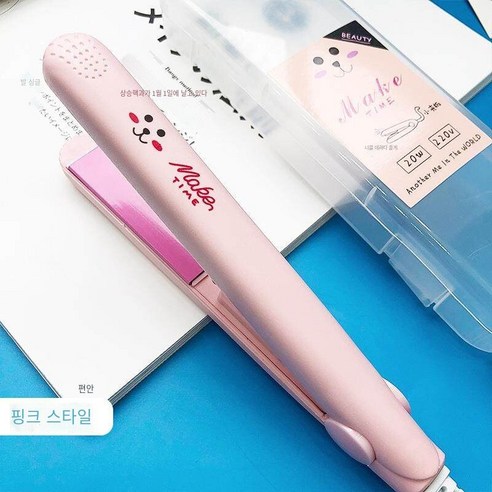 미니 작은 컬링 아이언 작은 부목 스트레이트 헤어 곱슬 머리 이중 목적 헤어 파마 게으른 앞머리 솜털 클립, 핑크