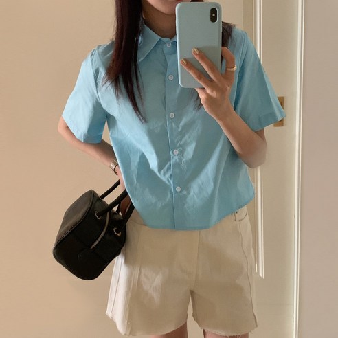 컬러풀 크롭 여성 숏 셔츠 블라우스 반팔 여름 남방