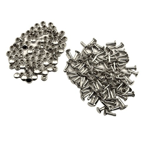 Ursmart 100 세트 더블 캡 스터드 리벳 가방 신발 가죽 6x10mm, 실버, 금속