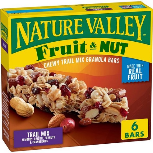 Nature Valley 프루츠 & 너트 트레일 믹스 귀리 통곡물 그래놀라바 단백질바 식이섬유 34g 6개입 3박스, 3개
