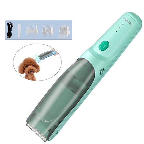 흡입이발기 무선애견이발기 세트 USB 충전식 저소음 방수 애견미용기 털흡입기능, 녹색, 2개