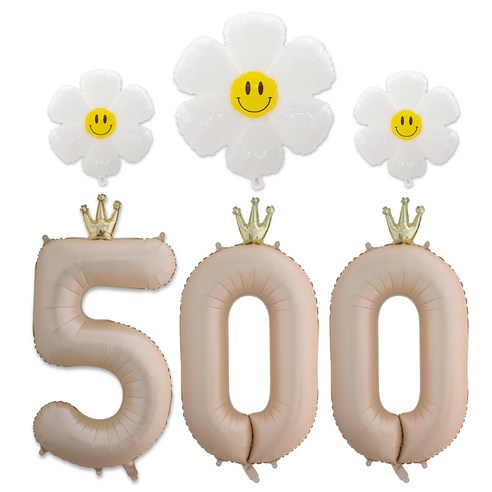 [해피쏘굿] 40인치 왕관 숫자 (100~900) +데이지 풍선세트, 숫자500, 1세트, 베이지
