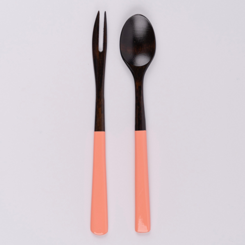 아이하시 옻칠 커트러리 다과용 티스푼 티포크, 피치쉬폰, 1세트