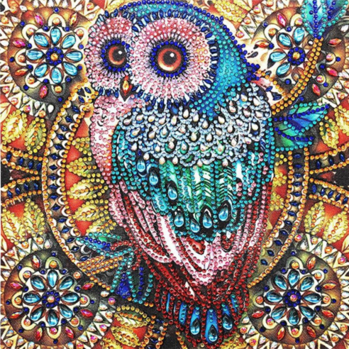 보석십자수 DIY 다이아몬드 캔버스 가로형 40 x 30cm, 금전수 부엉이