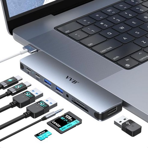 맥북용 USB C 어댑터 M1 2022 2021 2020 2019 포트 3개 포함 USBC 허브 멀티포트 맥동글 액세서리SDTF 카드 리더100W 썬더볼트 3PD 포트3.5mm, 8 IN 2 USB C Adapter