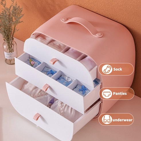 3 in 1 결합 양말 집 분리 된 속옷 팬티 양말 보관함 브래지어 주최자 서랍 주최자, 분홍