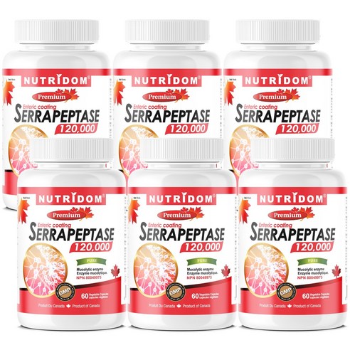(6병특가) 뉴트리돔 세라펩타제 120000 SPU Serrapeptase 60식물성캡슐 캐나다 직구, 60정, 6개